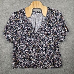Crown & Ivy‎ Blouse Womens 3X Blue Floral V Neck Short Sleeve Boho Rayon Top